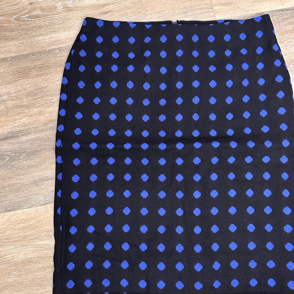 Talbots Black and Blue Polka Dot Pencil Skirt